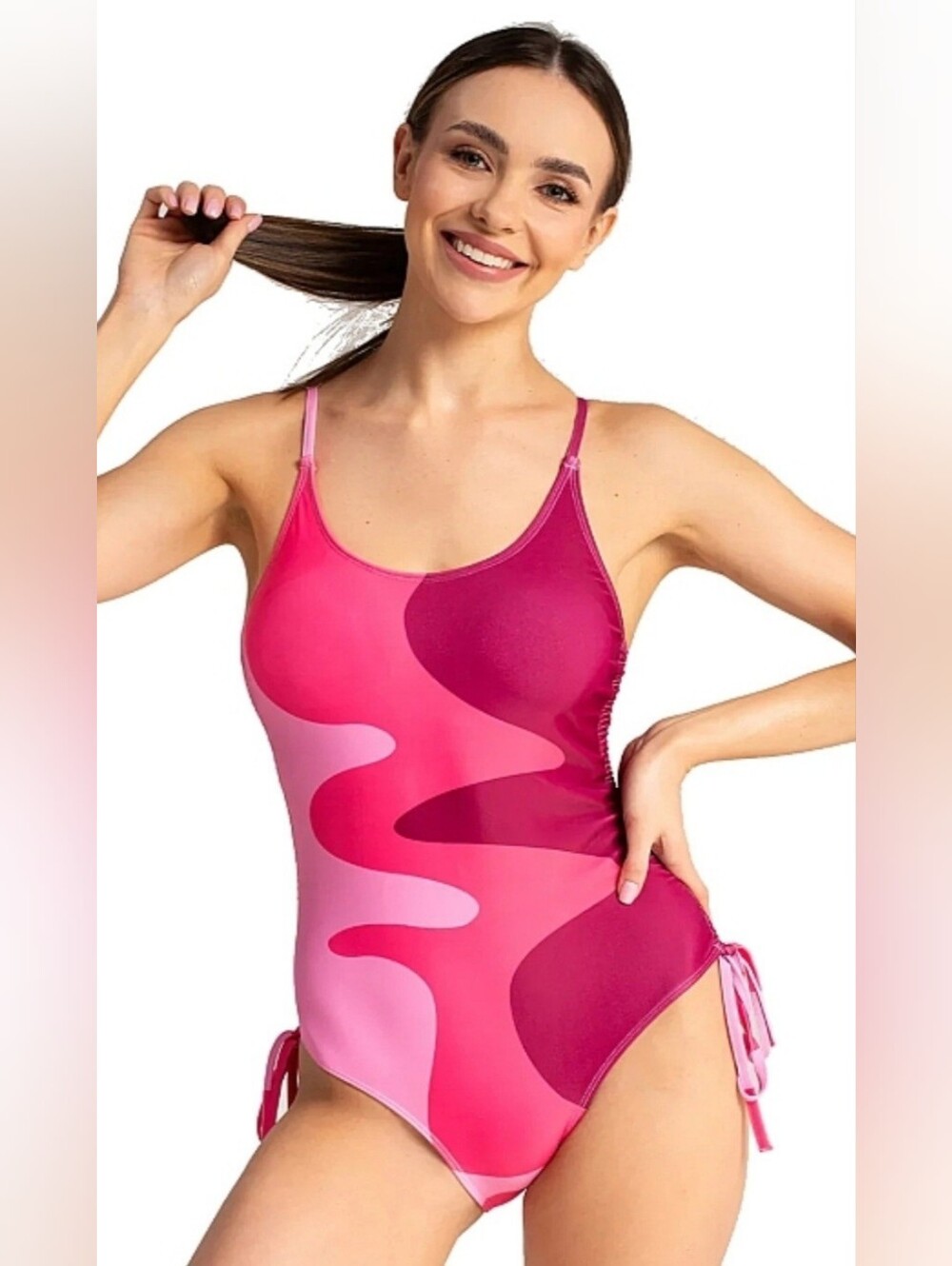 Women's 2XL One Piece Swimsuit Pink Red Maroon Abstract Pattern